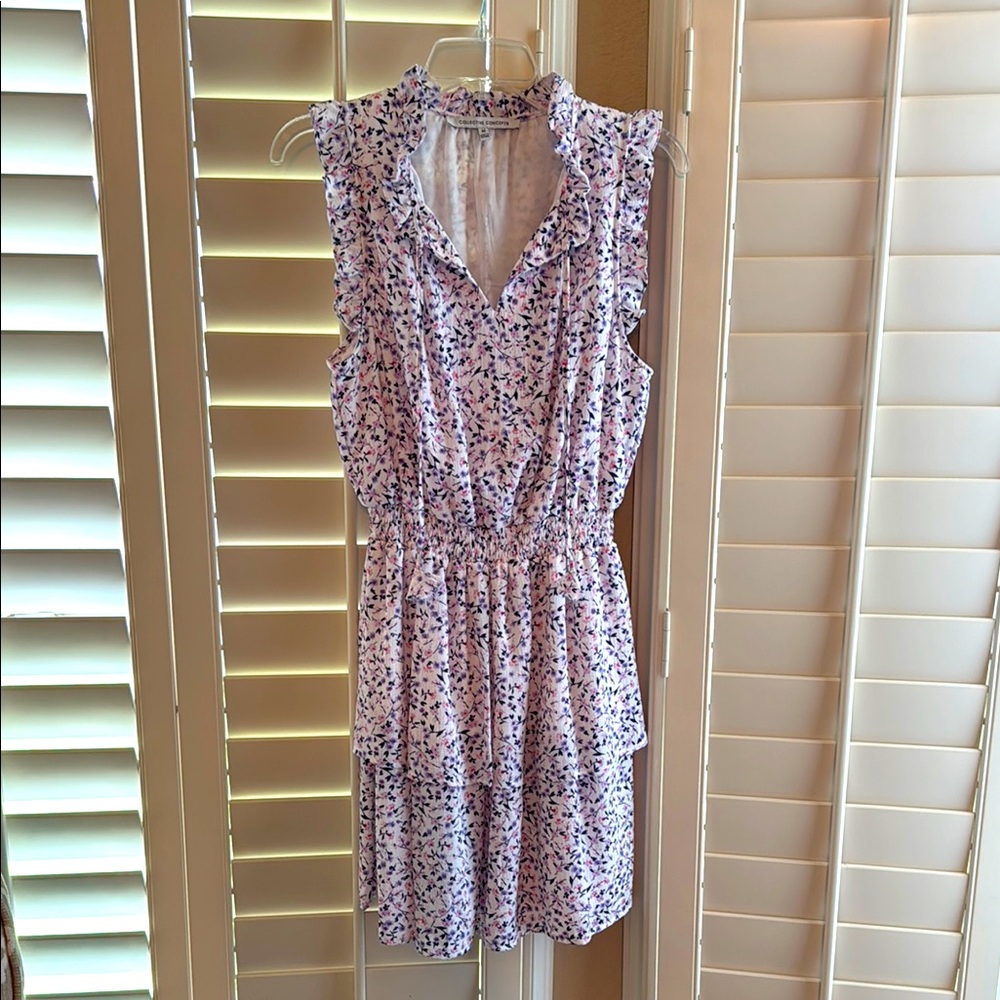Collective Concepts floral dress pink purple white ruffle sleeveless summer